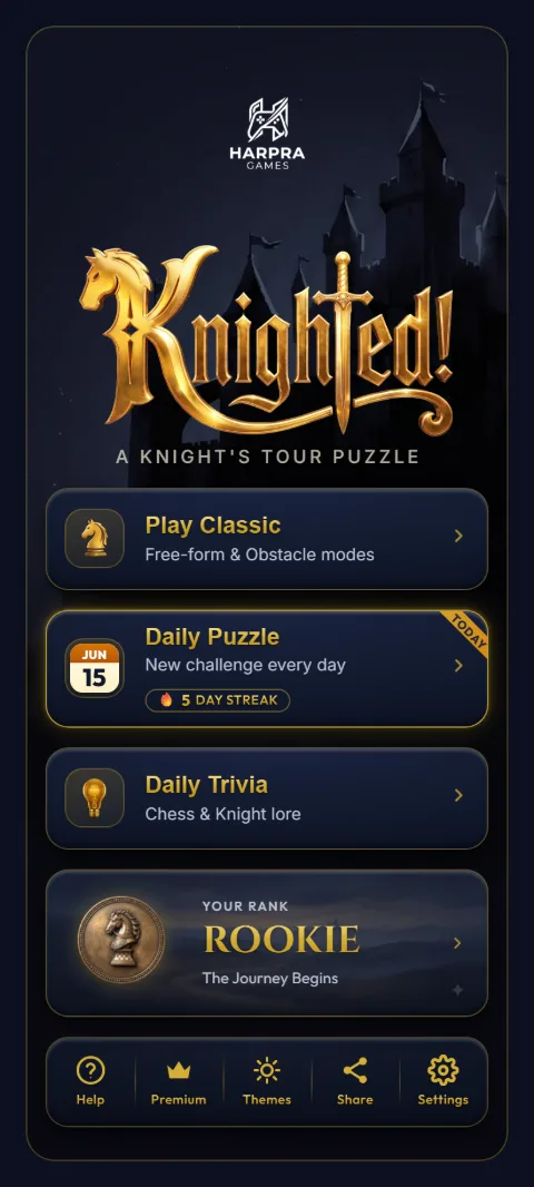 The Knighted! home screen